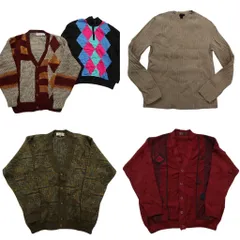 古着卸 まとめ売り セーター MIX 5枚セット (メンズ L ) ハーフジップ カーディガン ダイヤ柄 総柄 中古 古着 ND5334