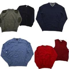 古着卸 まとめ売り セーター MIX 6枚セット (メンズ L ) エルボーパッチ カーディガン ベスト Vネック 中古 古着 ND5333