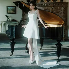 2026年冬新作フレンチウェディングドレス、セクシーなオフショルダートレーンが特徴のブライダルドレス