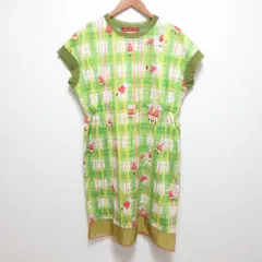 未使用 OLLEBOREBLA ALBEROBELLO オレボレブラ アルベロベロ ぶたさん チェックプリント ワンピース サイズＭ グリーン  レディース 古着 中古 USED