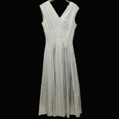 美品 22SS FRAY I.D フレイアイディー タックシェイプVネックドレス ノースリーブ ロング丈 マキシ丈 フレアワンピース 0 グレー レディース 古着 中古 USED