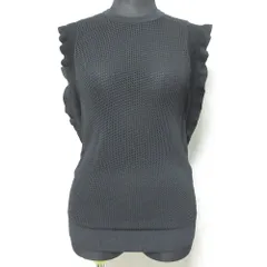 美品 EMPORIO ARMANI エンポリオアルマーニ フリル ノースリーブ プルオーバー メッシュニット ベスト カットソー 38 ブラック レディース 古着 中古 USED