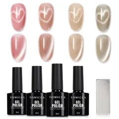 新品 TOMICCA マグネットジェルネイル 微粒子ラメ ダイヤモンド ジェルネイル マグネットネイルセット 4色マグネットネイル ジェル カラージェル 猫目 キャツアイ 磁石付き UV/LED対応