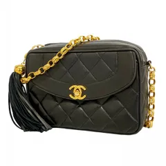 【6ad4077-k】シャネル ショルダーバッグ マトラッセ ラムスキン ブラック ゴールド金具【中古】レディース