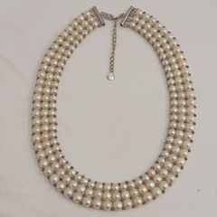 淡水パール 多連チョーカー 44cm SILVER金具 中古美品】淡水真珠 3連チョーカーネックレス 5mm～7mm 金具