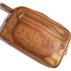 プリマクラッセ セカンドバッグ クラッチバッグ 地図柄 ブラウンレザー バッグ