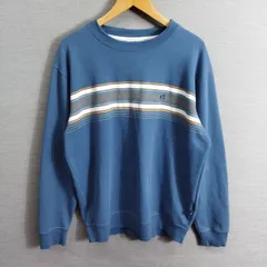 HANG TEN ハンテン トレーナー クルーネック ボーダー ライン 長袖 スウェット ロゴ 刺繍 古着 サイズ L ブルー系 A585のサムネイル