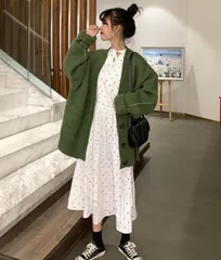 ニットカーディガン 長袖 レディース オーバーサイズ 秋 冬 ドロップショルダー ざっくり ビッグシルエット ボリューム袖 Vネック 軽量 ボ