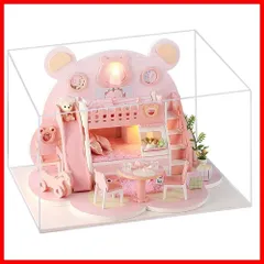 moin moin 1/24 ドールハウス 【 日本語説明書 】 ミニチュア DIY 手作りキット セット くま ベアー 熊 ピンク | LEDライト + アクリルケース (【日本語】くまさんフェイスルーム) 2109DH289