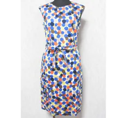 美品 marimekko マリメッコ ドット柄 水玉プリント ストレッチ ノースリーブ ワンピース 34 マルチカラー レディース 古着 中古 USED
