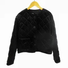 ザラ ZARA キルティングジャケット 中綿 ノーカラー 黒 ブラック XS/24 アウター
