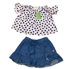 美品 kate spade ケイトスペード ドット柄 カットソー スカート 2点セット キッズ ベビー 80 ピンク ネイビー  キッズ 古着 中古 USED
