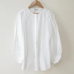 STRASBURGO ストラスブルゴ ボリュームスリーブ ノーカラー ブラウス チュニックシャツ 40 ホワイト レディース 古着 中古 USED