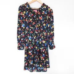美品 Kate Spade ケイトスペード フラワープリント 長袖 シャツワンピース 4 ブラック マルチカラー レディース 古着 中古 USED