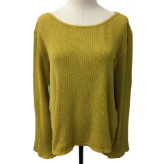 ケイビーエフ KBF アーバンリサーチ カットソー ニット ラウンドネック リブ スリット ベルスリーブ 長袖 One 黄