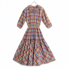 【美品】ピンクハウス★大好きチェック柄ボリューム感たっぷり♪ 切り替えティアードワンピース 青×黄色系 z17337