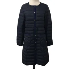 クレージュ courreges コート ダウン ノーカラー ロング ナイロン 無地 長袖 40 紺 ネイビー