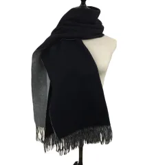 プラステ PLST マフラー ストール フリンジ 無地 ウール 紺 グレー ネイビー