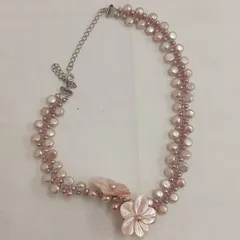 【中古美品】フラワーパールネックレス　ピンク淡水パール　シルバー金具　ファルファーレビーズ　全長約46ｃｍ　重量40.4ｇ　玉径約6ｍｍ　(す)