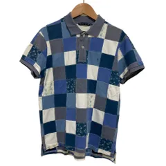 美品 RALPH LAUREN ラルフローレン パッチワーク 半袖 ポロシャツ カットソー 5f ブルー系 レディース 古着 中古 USED