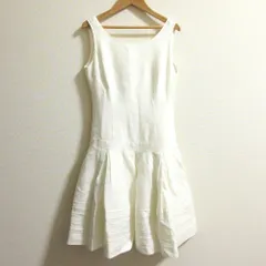 良品 Rene ルネ リネン100％ ノースリーブ フレア ミニドレス ワンピース サイズ34 ホワイト レディース 古着 中古 USED