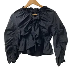 美品 LANVIN en Bleu ランバンオンブルー 速乾ナイロンフリルブラウス 3466601 サイズ38 ブラック レディース 古着 中古 USED