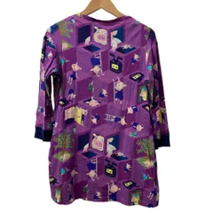 美品 OLLEBOREBLA ALBEROBELLO オレボレブラ アルベロベロ ぶたさん プリント 七分袖 チュニック カットソー パープル レディース 古着 中古 USED