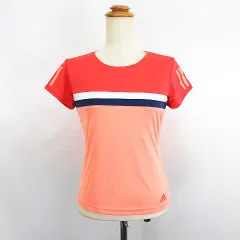 アディダス adidas Tシャツ カットソー 半袖 クルーネック ライン ロゴ L オレンジ系 スポーツウェア ※EKM