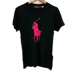美品 RALPH LAUREN ラルフローレン ピンクポニー ショートスリーブ クルーネック Tシャツ カットソー サイズМ ブラック レディース 古着 中古 USED