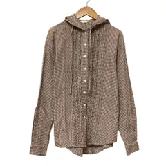 美品 PINK HOUSE ピンクハウス チェック柄 ロングスリーブ フーディー フリルシャツ ブラウス ブラウン レディース 古着 中古 USED
