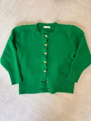ヴィンテージ レディース ハートボタン グリーンカーディガン