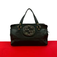 極 美品 GUCCI グッチ インターロッキング G スタッズ レザー 本革 ハンドバッグ ミニ トートバッグ ハンドバッグ ブラック 33940