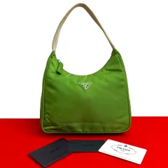 極 美品 PRADA プラダ 三角ロゴ トライアングルロゴ プレート 金具 テスート ナイロン ミニ ハンドバッグ ライト グリーン ベージュ 84293