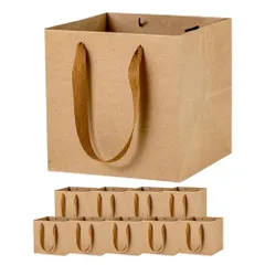 紙袋 手提げ ギフト用 マチ広 ギフトバッグ 大 クラフト 正方形 25cm角 10枚 セット