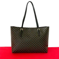 極 美品 CELINE セリーヌ ショッパー マカダム ブラゾン トリオンフ 柄 レザー トートバッグ ハンドバッグ ブラック ブラウン 47183