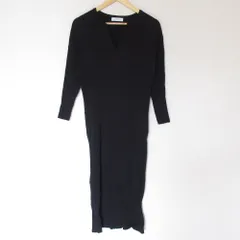 美品 green label relaxing グリーンレーベルリラクシング ユナイテッドアローズ FFC キーネック リブニット ワンピース ブラック レディース 古着 中古 USED