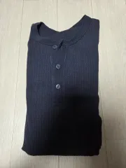 ユニクロ ワッフル ヘンリーネック ネイビー XL