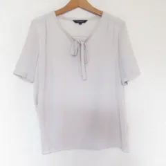 美品 BURBERRY LONDON バーバリーロンドン リボン 半袖 ブラウス サイズ1 グレー レディース 古着 中古 USED