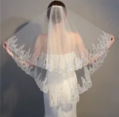 ウェディング ベール オフホワイト 2層 コーム付き 刺繍　白　60cm