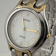 新品電池】 SEIKO ドルチェ メンズ 格子柄 ゴールド 時計 8J41搭載 