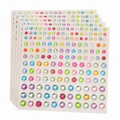 ラインストーンシール 5シート計825粒 ジュエルステッカー 自己粘着 3mm/4mm/5mm/6mm サイズミックス 9.5×9cm デコレーション ネイル フェイス ボディ ライブ 工作 ハンドメイド DIY 用 