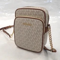 Th671851 マイケルコース チェーンショルダーバッグ 35F1GTVC2B MK総柄 ロゴ総柄 ホワイト×ブラウン系 PVC×本革 Michael Kors 美品・中古