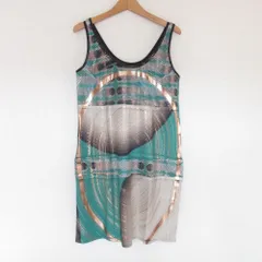 未使用 Tramando トラマンド プリント ノースリーブ チュニック ワンピース 1 グリーン系 レディース 古着 中古 USED