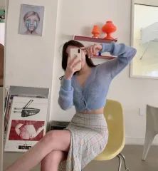 モヘア ブルー ニット カーディガン