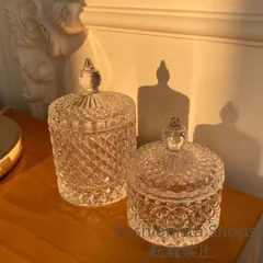 【新品・未使用】 エレガントなクリスタル風ガラス保存瓶 - 蓋付き多用途オーガナイザー（ジュエリー、フルーツ、デザート、綿棒用）