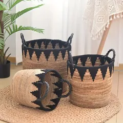 【新品?未使用】 家庭用 手作り織り収納バスケット 洗濯バスケット 洗濯かご 大容量 ランドリーバスケット 棚バスケット ゲストルーム リビ