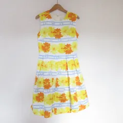 未使用 Chesty チェスティ フラワープリント ノースリーブ ひざ丈 フレア ワンピース 0 イエロー系 レディース 古着 中古 USED