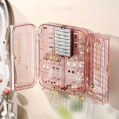 【新品?未使用】 イヤリング、ネックレス、アクセサリー用の壁掛けプラスチック収納ボックス、透明なエレガントなデザイン付きのオールイン