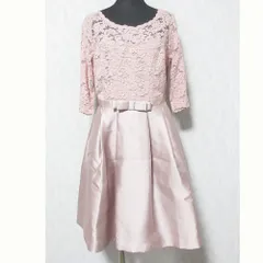 良品 POUR VOUS プールヴー ハーフスリーブ ひざ丈 フレア レースドッキングワンピース パーティードレス 2554 L ピンク レディース 古着 中古 USED