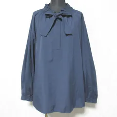 美品 green label relaxing グリーンレーベルリラクシング ユナイテッドアローズ ブロード フリルカラー ブラウス シャツ ネイビー レディース 古着 中古 USED